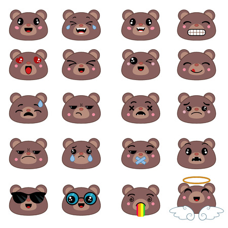 かわいい猫顔文字のセットです 笑顔のアイコンを設定します のイラスト素材 ベクタ Image