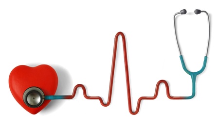 Heartbeat Line Art : Heart and a stethoscope with heartbeat pulse symbol isolated