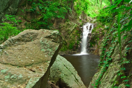 motion blur waterfalls peaceful nature landscape with lush green