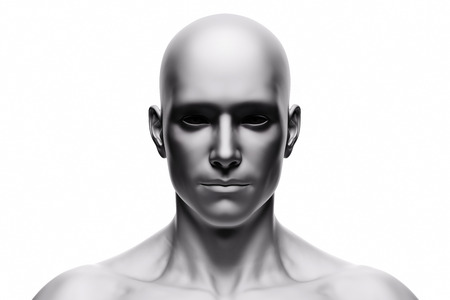 Generic human man face, front view. Futuristic mood, concepts of virtual reality etc. 3D rendering - 69978579