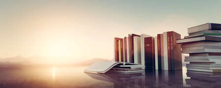 Group of books. education, science and reading concept. back to school. 3d illustration Фото со стока