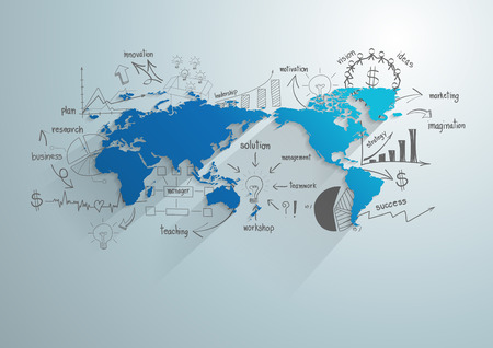 World map with creative drawing chart and graphs business success strategy plan idea - 32609401