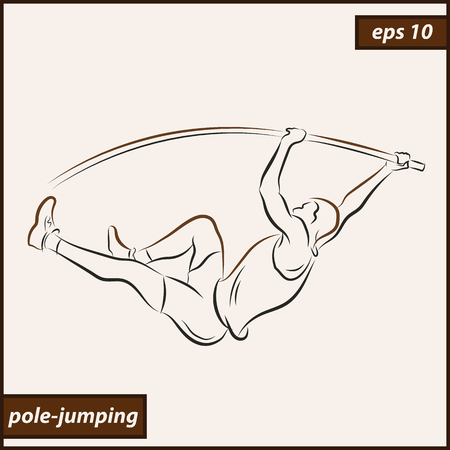 Illustration shows a athlete performs a high jump pole vault