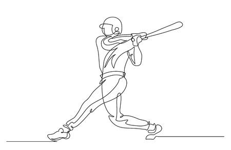 連続線画 図は プレーヤーがボールの上で野球のバットを打つことを示しています スポーツ 野球 ベクトルイラスト のイラスト素材 ベクタ Image