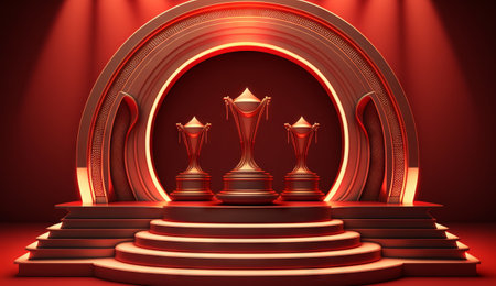 Stage podium with lighting, stage podium scene for award ceremony on red background