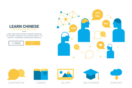 Learn chinese concept with blue characters Illustration