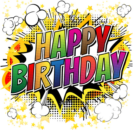 Happy Birthday Comic book style card isolated on white background.