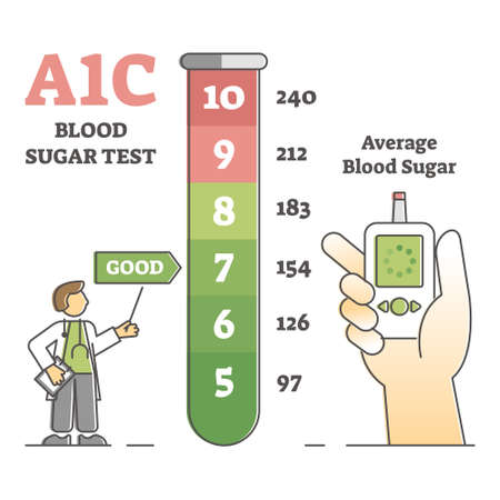 A1c-bloedsuikertest met overzichtsdiagram van de lijst met glucoseniveaumetingen