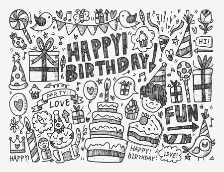 落書きの誕生日パーティーの背景 のイラスト素材 ベクタ Image