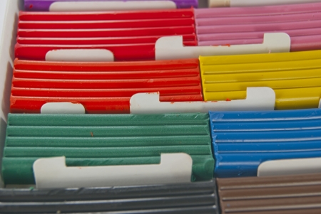 plasticine of different colors for craft in a box stock photo