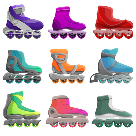 Inline skates icons set. Cartoon set of inline skates vector icons for web design