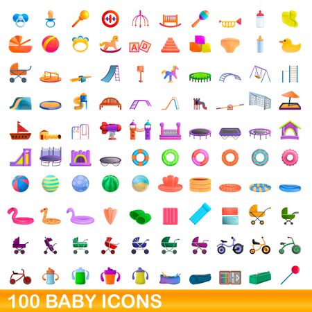 100 baby icons set. cartoon illustration of 100 baby icons vector set isolated on white background