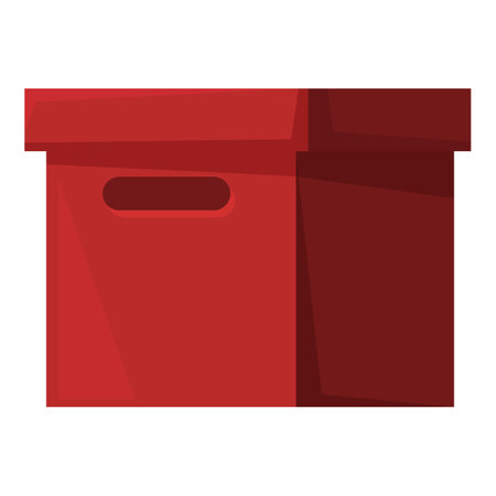 Illustration featuring a red cardboard box with a handle cut out on its side useful for safekeeping and transport