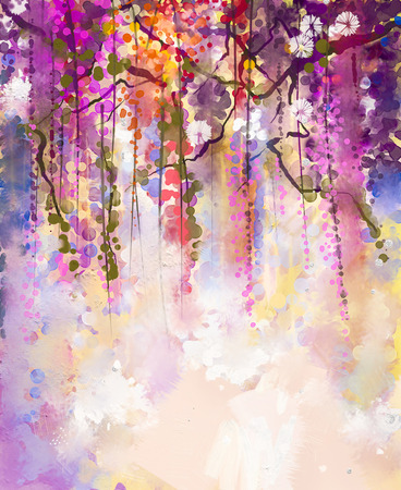 Abstract flowers watercolor painting. Spring purple flowers Wisteria with bokeh background Фото со стока