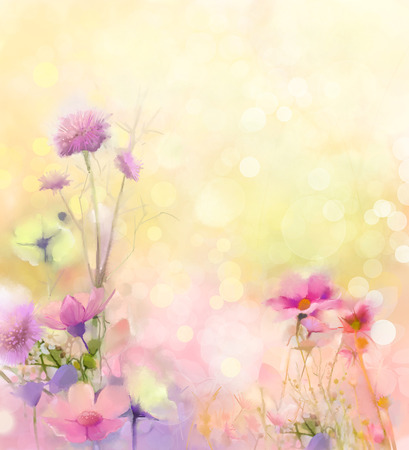 Oil painting nature grass flowers.