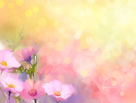 Oil painting nature grass flowers.