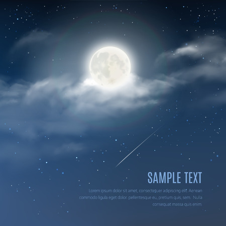 夜空の背景 輝く星と月と曇り空 ベクトル図のイラスト素材 ベクタ Image