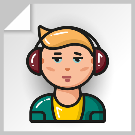 漫画の男性アバター顔アイコン ベクトル分離フラット カラフルなイラスト ヘッドフォンで男は 音楽を聴きます のイラスト素材 ベクタ Image 漫画の男性アバター顔アイコン ベクトル分離フラット カラフルなイラスト ヘッドフォンで男は 音楽を聴きます のイラスト素材 ベクタ Image