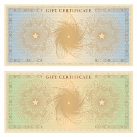 商品券 クーポン クーポン テンプレート青いギョーシェ パターンと紙幣 お金の設計 通貨 メモの暗い背景の透かし 小切手 チケット 報酬ベクトルをチェックのイラスト素材 ベクタ Image