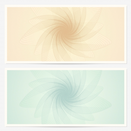 商品券 クーポン クーポン テンプレート青いギョーシェ パターンと紙幣 お金の設計 通貨 メモの暗い背景の透かし 小切手 チケット 報酬ベクトルをチェックのイラスト素材 ベクタ Image