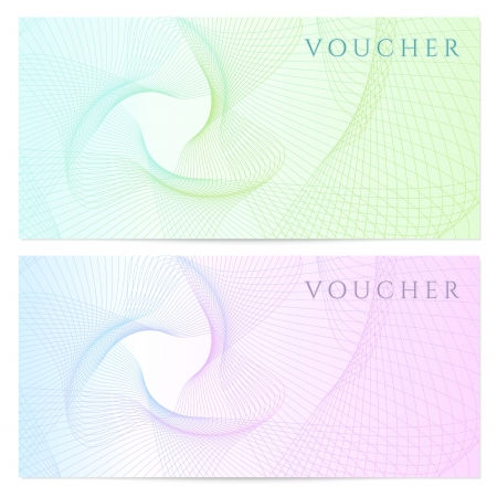 商品券 クーポン クーポン テンプレート青いギョーシェ パターンと紙幣 お金の設計 通貨 メモの暗い背景の透かし 小切手 チケット 報酬ベクトルをチェックのイラスト素材 ベクタ Image