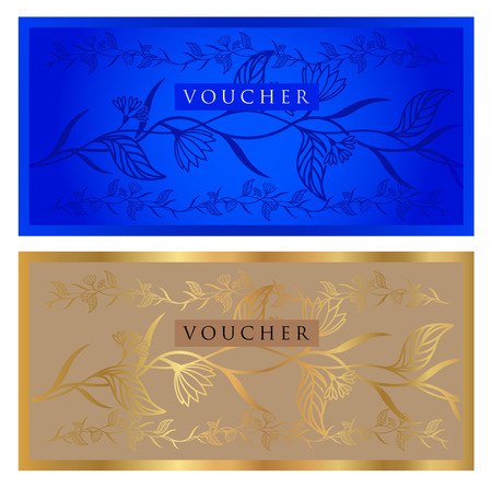 商品券 クーポン クーポン テンプレート青いギョーシェ パターンと紙幣 お金の設計 通貨 メモの暗い背景の透かし 小切手 チケット 報酬ベクトルをチェックのイラスト素材 ベクタ Image