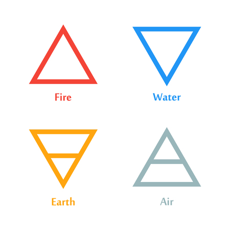4つの要素アイコン 三角形のアイコンシンボルのラスターイラスト ロゴ テンプレート 風 火 水 地球のシンボル ピクトグラフ の写真素材 画像素材 Image
