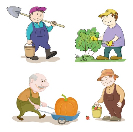 漫画の庭師 バケツとスペード 剪定はさみ ブッシュ カット カボチャ リンゴのベクトル図の収穫と付トロリーを運ぶ のイラスト素材 ベクタ Image 漫画の庭師 バケツとスペード 剪定はさみ ブッシュ カット カボチャ リンゴのベクトル図の収穫と付トロリーを運ぶ のイラスト素材 ベクタ Image