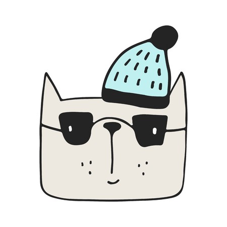 かわいい手は 北欧風の野生動物の顔で保育園のポスターを描いた モノクロのベクター イラストです のイラスト素材 ベクタ Image