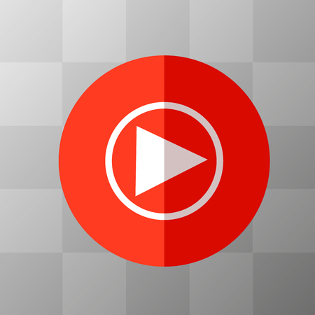 Flat red play icon in circle frame for web app internet smartphone interface vector button on transparent background