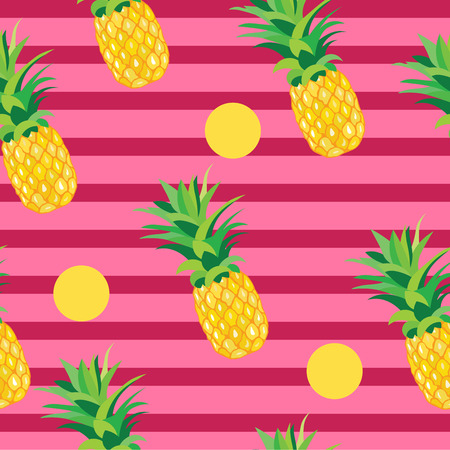 エキゾチックな花のシームレスなパターンとパイナップル 熱帯の夏イラストの壁紙 背景 ラッパーまたは繊維のイラスト素材 ベクタ Image