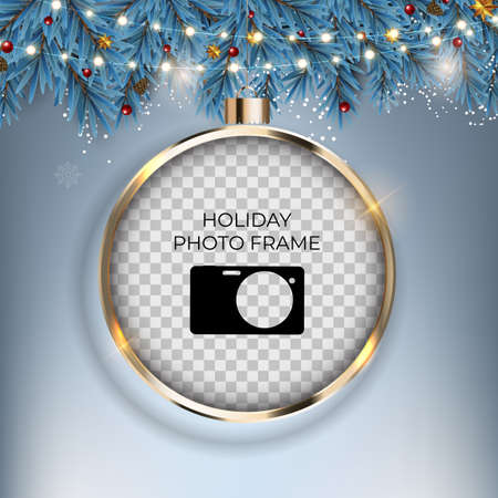 Holiday photo frame template. merry christmas and happy new year background. vector illustration eps10 Фото со стока