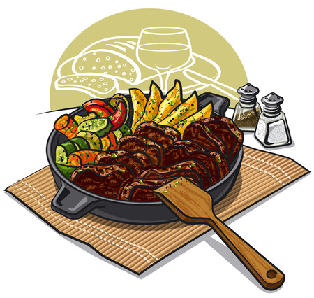 焼き肉と野菜パンの食事のイラスト のイラスト素材 ベクタ Image