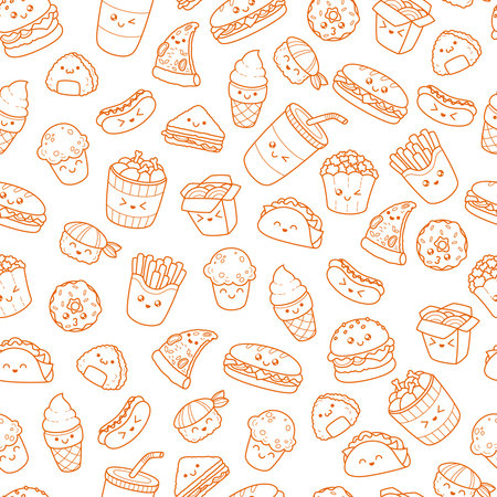 ベクトル漫画落書きアイコンジャンクフードのセット コミックファーストフードのイラスト のイラスト素材 ベクタ Image