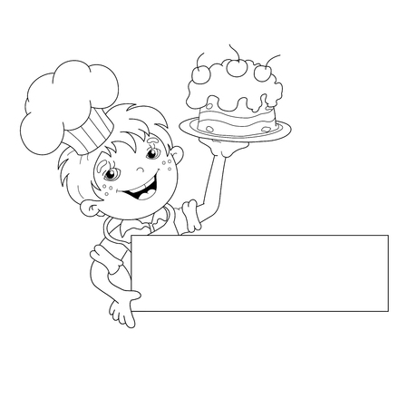 coloring page outline of cartoon boy chef with cake template for menu coloring book - Kids Book Template coloring page outline of cartoon boy chef with cake template for menu coloring book - Kids Book Template