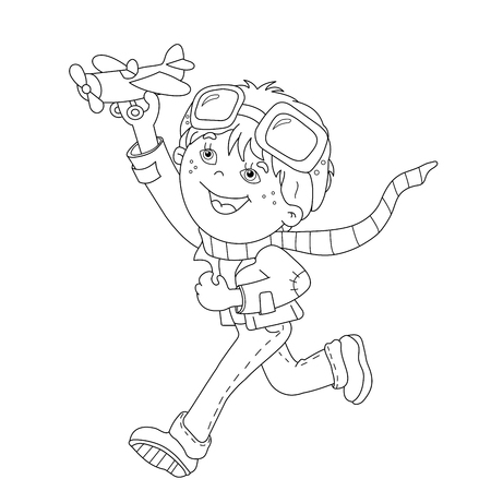 ぬりえページ概要の漫画の男の子おもちゃの飛行機 子供のための塗り絵 のイラスト素材 ベクタ Image ぬりえページ概要の漫画の男の子おもちゃの飛行機 子供のための塗り絵 のイラスト素材 ベクタ Image