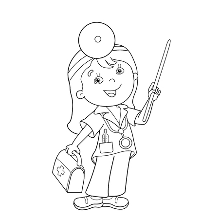 Coloring Page Outline Of Cartoon Doctor With First Aid Kit