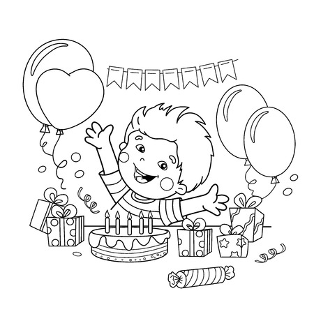 coloring page outline of cartoon boy with a gifts at the holiday birthday coloring - Coloring Book For Boys coloring page outline of cartoon boy with a gifts at the holiday birthday coloring - Coloring Book For Boys