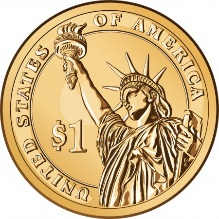 Gold coin: Tiền bạc của Mỹ, một trong những đồng xu đô la với hình ảnh của Tượng Nữ thần Tự do