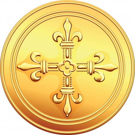 Gold coin: đồng tiền vàng cổ điển của Pháp với hình ảnh của một vương miện hoa chữ thập