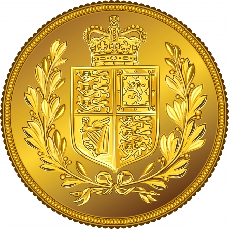 Gold coin: Anh đồng tiền vàng tiền Sovereign với hình ảnh của một lá chắn về huy chương và vương miện, bị cô lập trên nền trắng