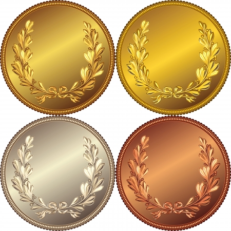Gold coin: thiết lập của vàng, bạc và huy chương đồng với hình ảnh của một vòng nguyệt quế Hình minh hoạ