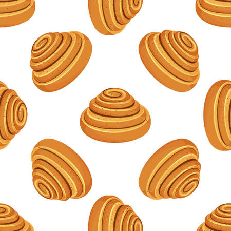 Kanelbulle - swedish cinnamon roll. fresh swedish kanelbulle swirl pastry. baked sweet roll seamless pattern.