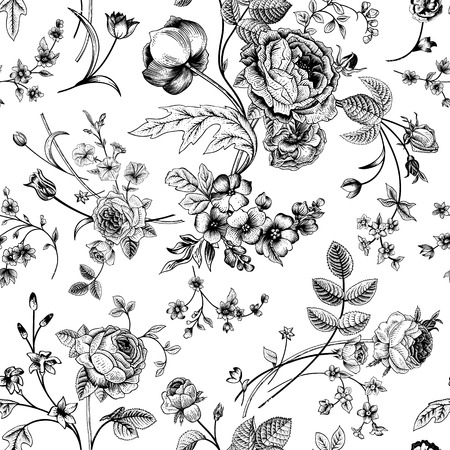 Nahtlose Vektor Muster Mit Viktorianischen Bouquet Von Schwarzen Blumen Auf Einem Weissen Hintergrund Garten Rosen Tulpen Rittersporn Petunie Monochrome Lizenzfrei Nutzbare Vektorgrafiken Clip Arts Illustrationen Image 26567427