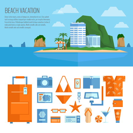 ビーチ休暇のバナーとオブジェクトを設定します 夏の旅行のこと 旅行 観光 バカンスのイラストやアイコンを設定します フラット スタイル ベクトル のイラスト素材 ベクタ Image ビーチ休暇のバナーとオブジェクトを設定します 夏の旅行のこと 旅行 観光 バカンスのイラストやアイコンを設定します フラット スタイル ベクトル のイラスト素材 ベクタ Image