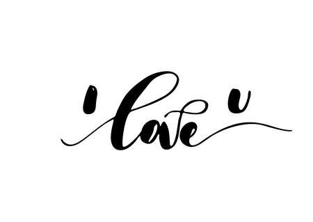 私はあなた バレンタインデー 結婚式 日付カード保存のためフリーハンド インク感動をロマンチックな引用が大好きです 手書き 書道は 白い背景で隔離 ベクトル図のイラスト素材 ベクタ Image