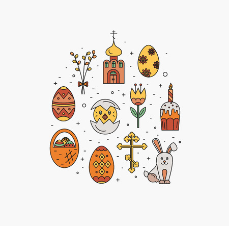 イースターのお祝いのさまざまな要素を持つベクトル概念 清潔で簡単に編集します ベクトル イラスト バナー チラシ ビジネス設計の他の種類のモノラルの線のスタイル のイラスト素材 ベクタ Image