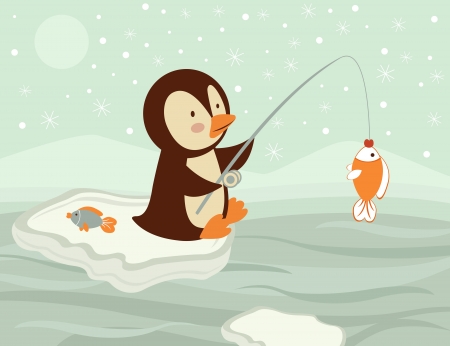 釣りペンギンのイラスト のイラスト素材 ベクタ Image