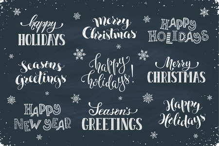 hand written new year phrases greeting card text template with