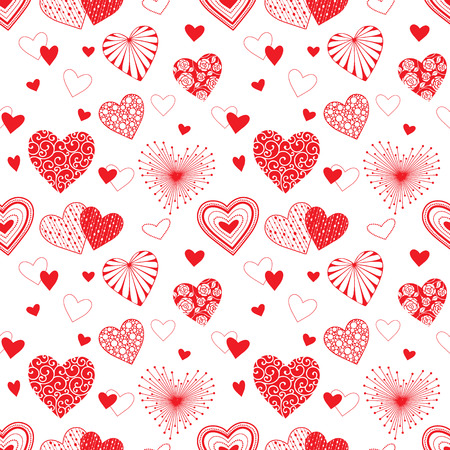 かわいいハートのシームレスな背景 バレンタインの飾り赤白 包装紙や壁紙のデザインのロマンチックなタイル パターン のイラスト素材 ベクタ Image